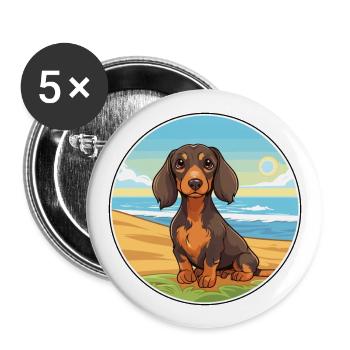 Dackel Hund Rasse Cartoon Kawaii Clipart Hund Haustier - Buttons groß 56 mm (5er Pack) - Weiß - Vorne