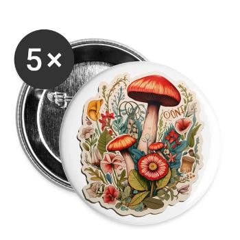 Boho Art with Mushrooms and Flowers - Buttons large 2.2''/56 mm (5-pack) - white - Front