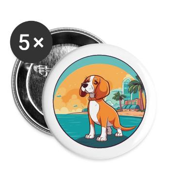 Deutsche Bracke Hund Rasse Cartoon Kawaii Clipart - Buttons groß 56 mm (5er Pack) - Weiß - Vorne