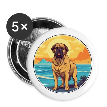 Englisch Mastiff Hund Rasse Cartoon Kawaii Clipart - Buttons groß 56 mm (5er Pack) - Weiß - Vorne