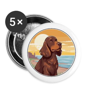 Feld Spaniel Hund Rasse Cartoon Kawaii Clipart Hund - Buttons groß 56 mm (5er Pack) - Weiß - Vorne