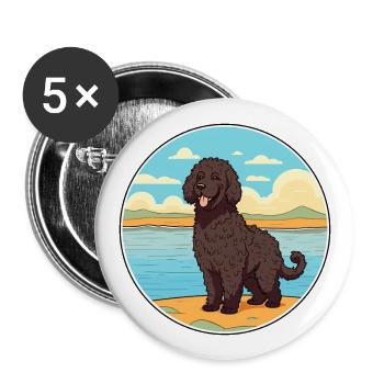 Frisian Water Dog Breed Cartoon Kawaii Clipart Dog - Buttons large 2.2''/56 mm (5-pack) - white - Front