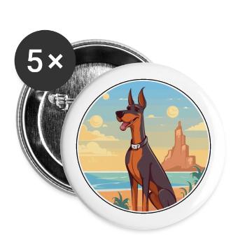 Doberman chien race dessin animé Kawaii Clipart chien animal de compagnie - Lot de 5 grands badges (56 mm) - blanc - Devant