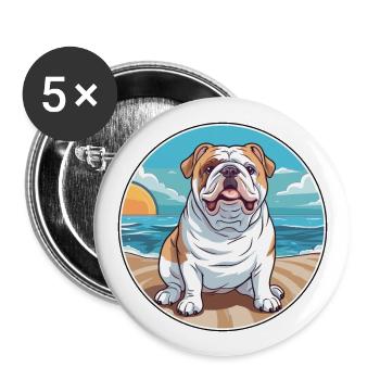 Bouledogue anglais chien race Cartoon Kawaii Clipart - Lot de 5 grands badges (56 mm) - blanc - Devant