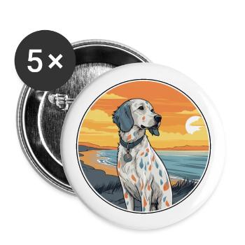 Setter anglais chien race Cartoon Kawaii Clipart - Lot de 5 grands badges (56 mm) - blanc - Devant