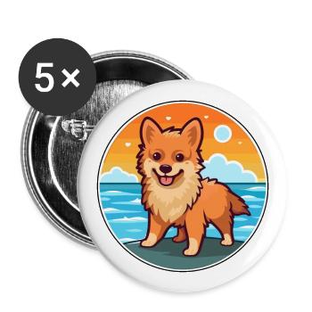 Spitz allemand chien race dessin animé Kawaii Clipart chien - Lot de 5 grands badges (56 mm) - blanc - Devant