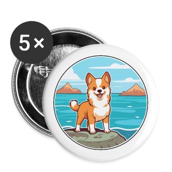 Hokkaido Dog Breed Cartoon Kawaii Clipart Dog Pet - Buttons large 2.2''/56 mm (5-pack) - white - Front