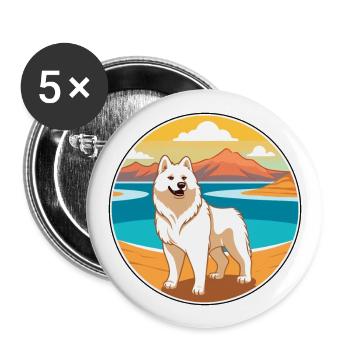 Jindo Dog Breed Cartoon Kawaii Clipart Watercolor - Buttons large 2.2''/56 mm (5-pack) - white - Front
