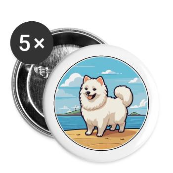 Spitz japonais chien race Cartoon Kawaii Clipart - Lot de 5 grands badges (56 mm) - blanc - Devant