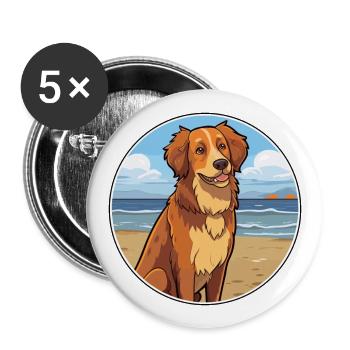 Hovawart chien race dessin animé Kawaii Clipart chien animal de compagnie - Lot de 5 grands badges (56 mm) - blanc - Devant