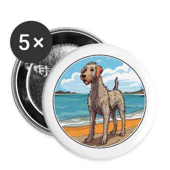 Irischer Wolfshund Hund Rasse Cartoon Kawaii Clipart - Buttons groß 56 mm (5er Pack) - Weiß - Vorne