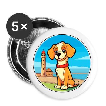 Italienisch Volpino Hund Rasse Cartoon Kawaii Clipart - Buttons groß 56 mm (5er Pack) - Weiß - Vorne