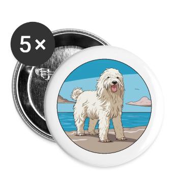 Komondor chien race dessin animé kawaii clipart chien animal de compagnie - Lot de 5 grands badges (56 mm) - blanc - Devant
