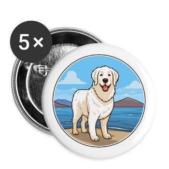 Kuvasz Hunderasse Cartoon Kawaii Clipart Aquarell - Buttons groß 56 mm (5er Pack) - Weiß - Vorne