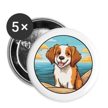 Kooikerhondje chien race dessin animé kawaii Clipart chien - Lot de 5 grands badges (56 mm) - blanc - Devant