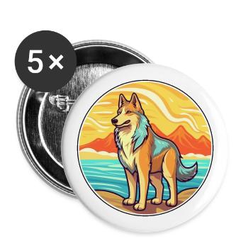 Kunming Wolfhund Hund Rasse Cartoon Kawaii Clipart - Buttons groß 56 mm (5er Pack) - Weiß - Vorne