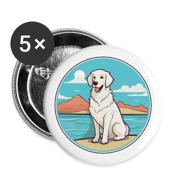 Kuvasz Ungarische Hunderasse Cartoon Kawaii Clipart - Buttons groß 56 mm (5er Pack) - Weiß - Vorne