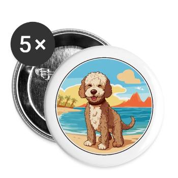 Lagotto Romagnolo Hund Rasse Cartoon Kawaii Clipart - Buttons groß 56 mm (5er Pack) - Weiß - Vorne
