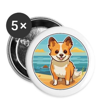 Lundehund chien race dessin animé kawaii clipart chien animal de compagnie - Lot de 5 grands badges (56 mm) - blanc - Devant