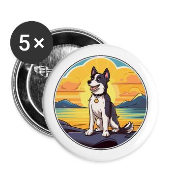 Karelo Finnische Laika-Hunderasse Cartoon Kawaii-Hund - Buttons groß 56 mm (5er Pack) - Weiß - Vorne