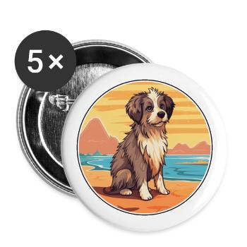 Kuchi Afghan Shepard race chien dessin animé Kawaii chien - Lot de 5 grands badges (56 mm) - blanc - Devant