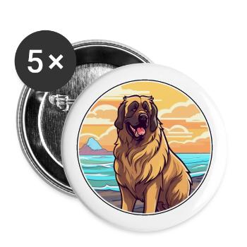 Leonberger Dog Breed Cartoon Kawaii Clipart Dog - Buttons large 2.2''/56 mm (5-pack) - white - Front
