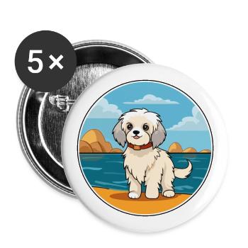 Chien maltais race Cartoon Kawaii Clipart chien animal de compagnie - Lot de 5 grands badges (56 mm) - blanc - Devant