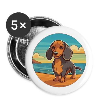 Miniatur Dackel Hund Rasse Cartoon Kawaii Hund - Buttons groß 56 mm (5er Pack) - Weiß - Vorne