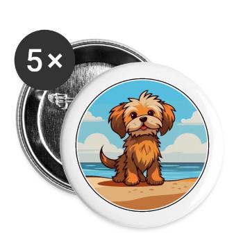 Lowchen Little Lion Dog Race Cartoon Kawaii Dog - Lot de 5 grands badges (56 mm) - blanc - Devant