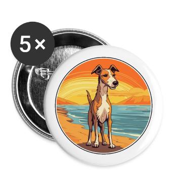 Lurcher Hund Rasse Cartoon Kawaii Clipart Hund Haustier - Buttons groß 56 mm (5er Pack) - Weiß - Vorne