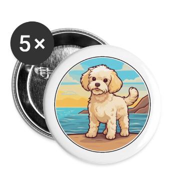 Maltipoo chien race dessin animé Kawaii Clipart chien animal de compagnie - Lot de 5 grands badges (56 mm) - blanc - Devant