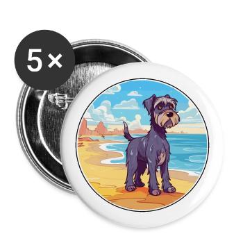Mittelschnauzer Hund Rasse Cartoon Kawaii Clipart - Buttons groß 56 mm (5er Pack) - Weiß - Vorne