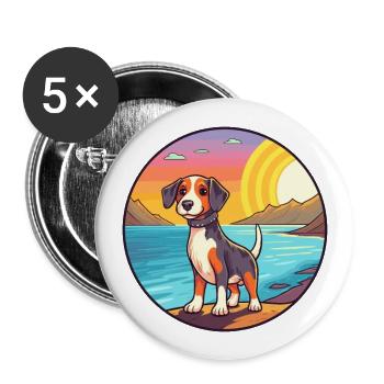 Nouvelle-Zélande Tête Chien Race Cartoon Kawaii Chien - Lot de 5 grands badges (56 mm) - blanc - Devant