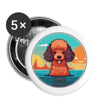 Miniatur Pudel Hund Rasse Cartoon Kawaii Clipart - Buttons groß 56 mm (5er Pack) - Weiß - Vorne