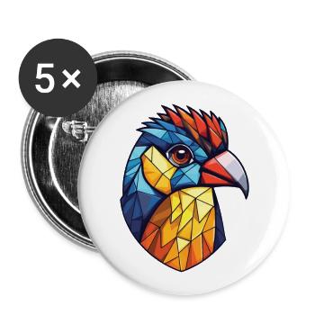 Tit Bird Colorful Watercolor Animal Illustration - Buttons large 2.2''/56 mm (5-pack) - white - Front