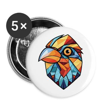 Tit Bird Colorful Watercolor Animal Illustration - Buttons large 2.2''/56 mm (5-pack) - white - Front