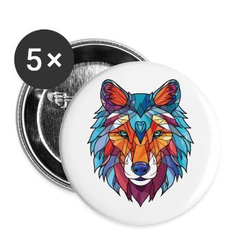 Wolf buntes Aquarell Tier Haustier Illustration - Buttons groß 56 mm (5er Pack) - Weiß - Vorne
