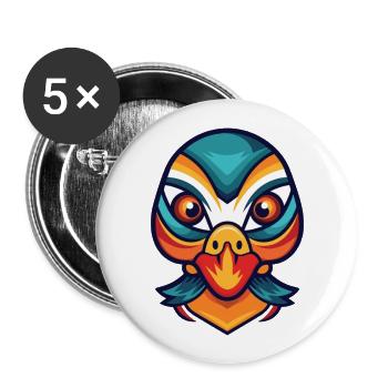 Mandarin Duck Colorful Watercolor Animal Cartoon - Buttons large 2.2''/56 mm (5-pack) - white - Front