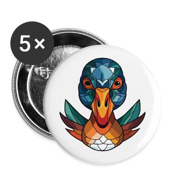 Mandarin Duck Colorful Watercolor Animal Cartoon - Buttons large 2.2''/56 mm (5-pack) - white - Front