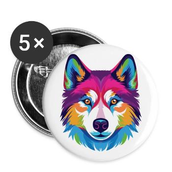 Husky Dog Aquarelle Colorée Animal Illustration - Lot de 5 grands badges (56 mm) - blanc - Devant