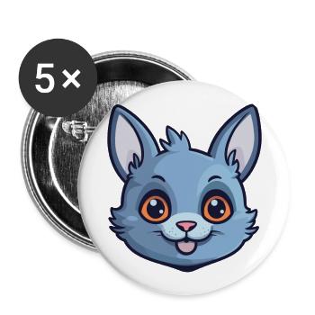 Illustration d’aquarelle de bande dessinée de chat bleu russe - Lot de 5 grands badges (56 mm) - blanc - Devant