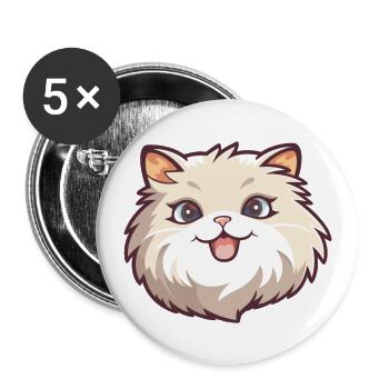 Ragamuffin chat dessin animé illustration à l’aquarelle - Lot de 5 grands badges (56 mm) - blanc - Devant