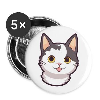Japanisch Bobtail Katze Karikatur Aquarell Clipart - Buttons groß 56 mm (5er Pack) - Weiß - Vorne