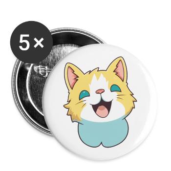 Khao Manee chat dessin animé illustration à l’aquarelle - Lot de 5 grands badges (56 mm) - blanc - Devant