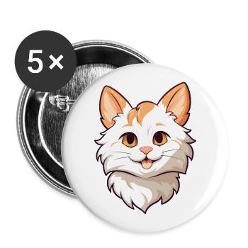 Karelian Bobtail Cat Cartoon Watercolor Clipart - Buttons large 2.2''/56 mm (5-pack) - white - Front