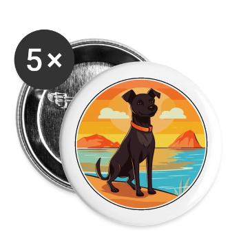 Patterdale Terrier Hund Rasse Cartoon Kawaii Hund - Buttons groß 56 mm (5er Pack) - Weiß - Vorne