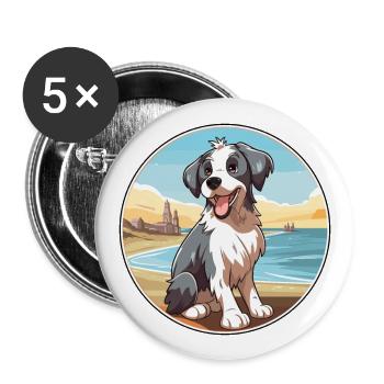 Picardy Sheepdog Dog Breed Cartoon Kawaii Clipart - Buttons large 2.2''/56 mm (5-pack) - white - Front