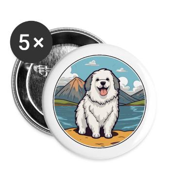 Chien de berger polonais Race de chien Dessin animé Chien Kawaii - Lot de 5 grands badges (56 mm) - blanc - Devant