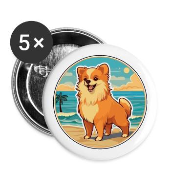 Poméranie allemand Spitz chien race Cartoon Kawaii - Lot de 5 grands badges (56 mm) - blanc - Devant