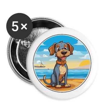 Porzellan Hund Rasse Cartoon Kawaii Clipart Hund - Buttons groß 56 mm (5er Pack) - Weiß - Vorne